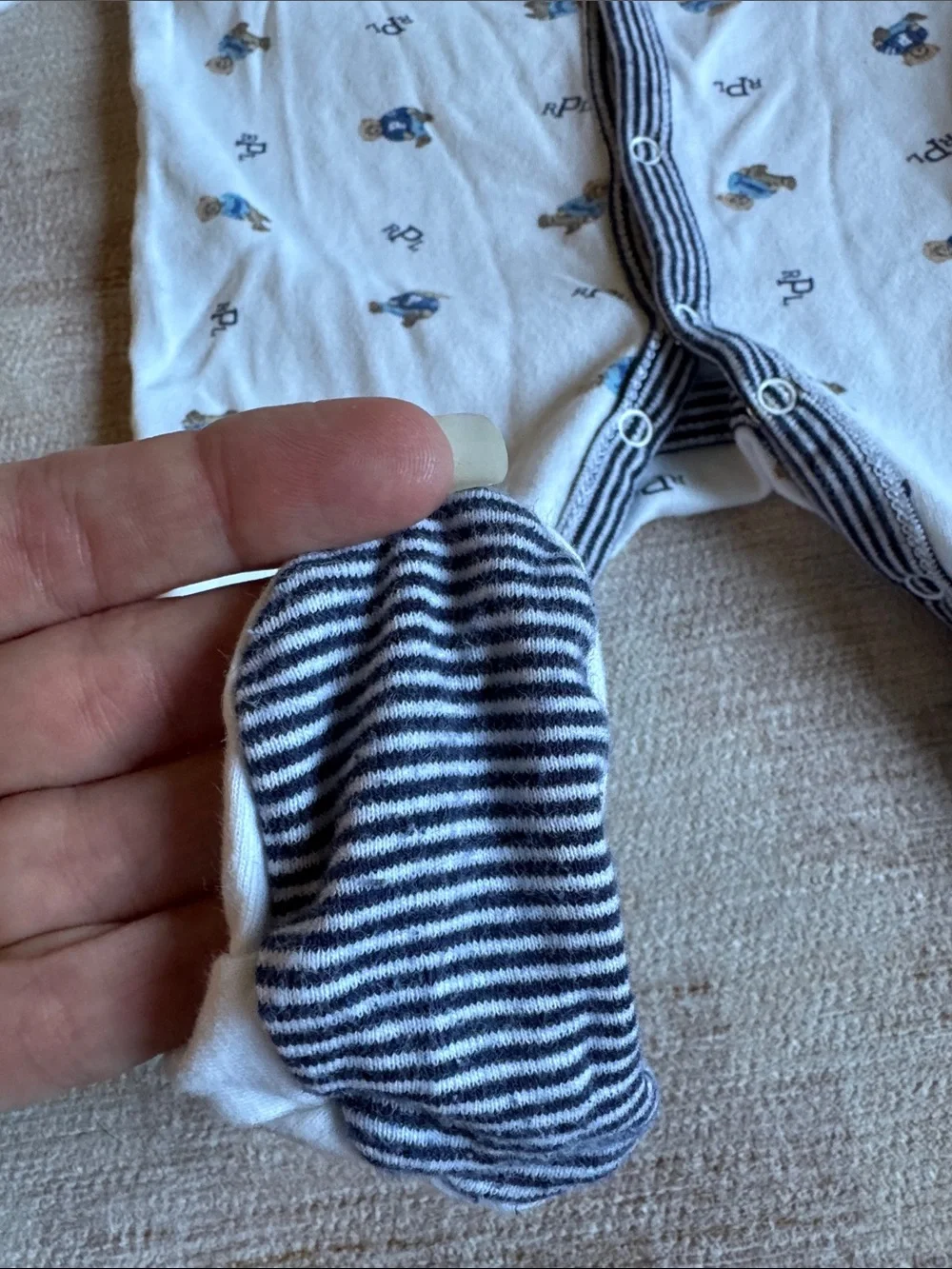 Ralph Lauren White Footed One-Piece with Blue Bear Print size 6M